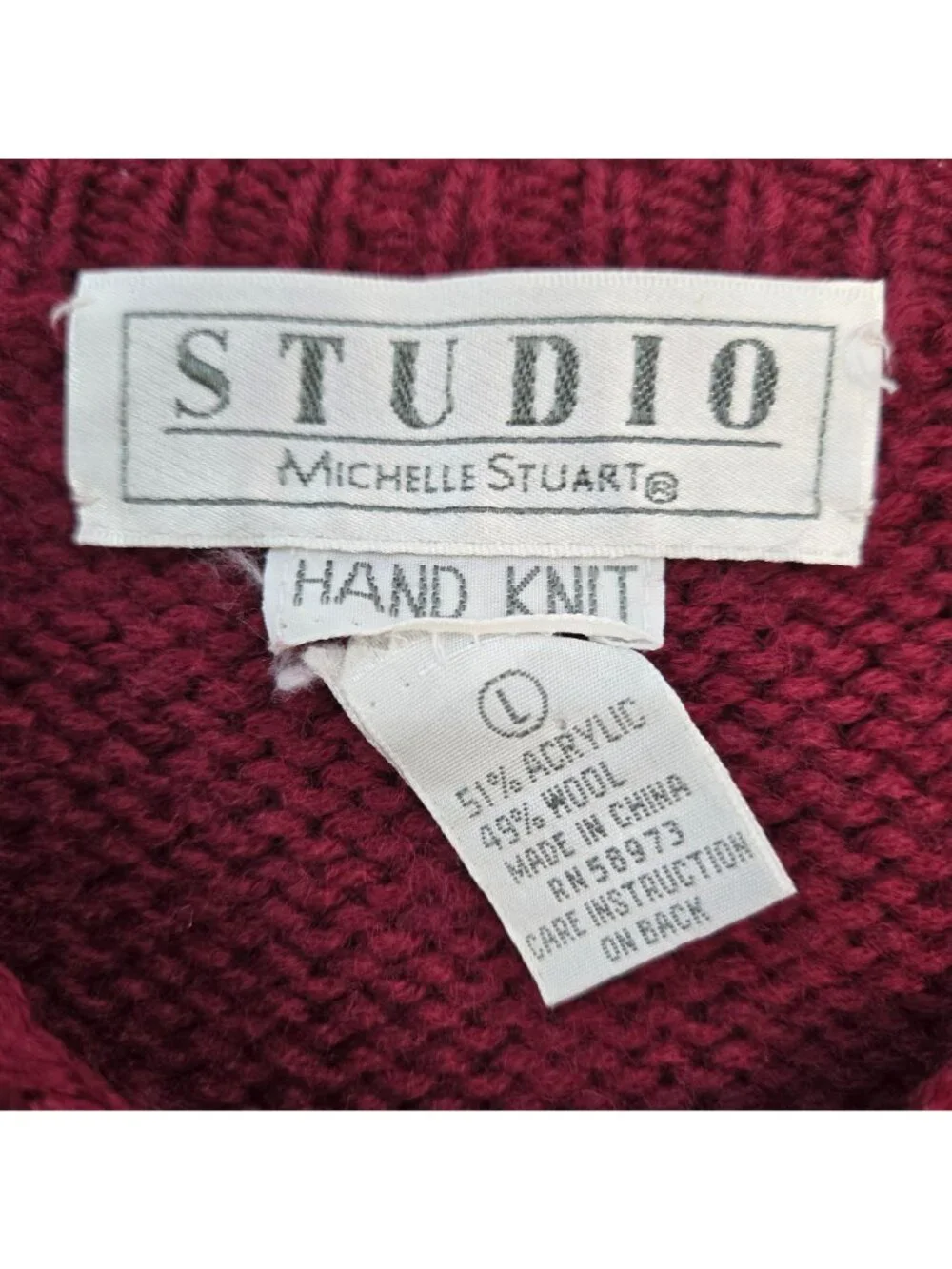 Vintage Studio Michelle Stuart Wool Blend Hand-Knit Crewneck Sweater Size Large - Picture 3 of 6